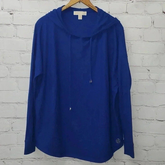 Michael Kors Tops - Michael Kors Cobalt Blue Hooded Sweater Size L